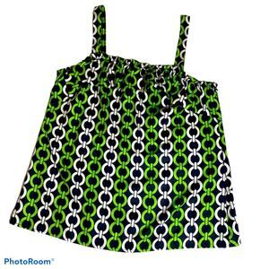 Ann Taylor Loft navy chain  print ruffle blouse side zip M